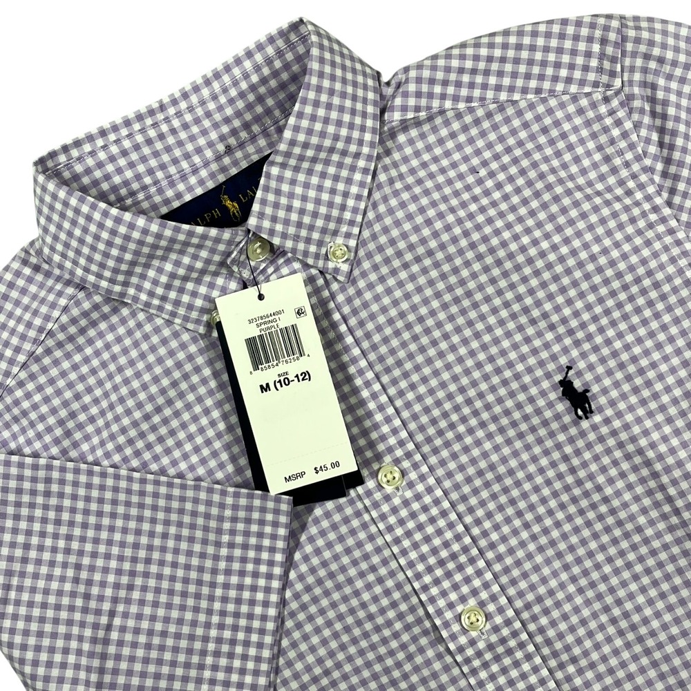 Ralph Lauren Natural Stretch Button Down Boy's‎ M (10-12) Gingham Check *Flaw